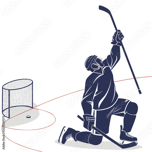 Photography Ice hockey player celebrating victory near the goal net silhouette graphic