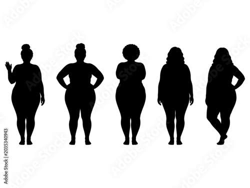 vector illustration. Silhouettes of overweight people. Big set of married couples.	