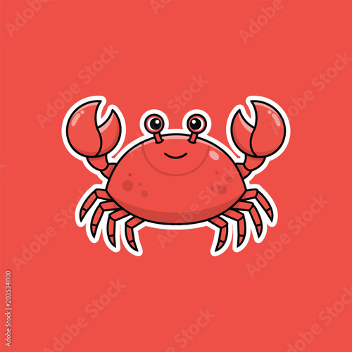 A cute smiling cartoon red crab