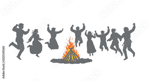 Slika na platnu People dancing around a campfire together.