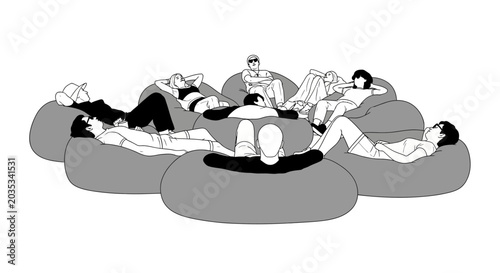 Canvastavla People Relaxing on Bean Bags Together.
