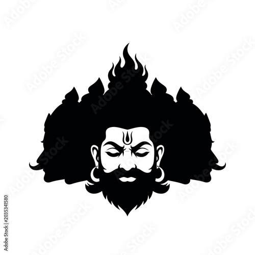 Tableau sur toile Illustration of Ravana with multiple heads and fiery aura.