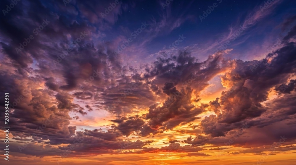 Fototapeta premium Dramatic Sunset Sky With Fiery Clouds and Golden Light 2.