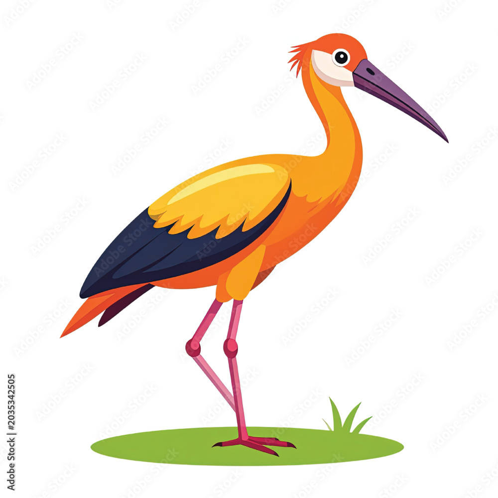 Fototapeta premium Vibrant orange bird with long neck.