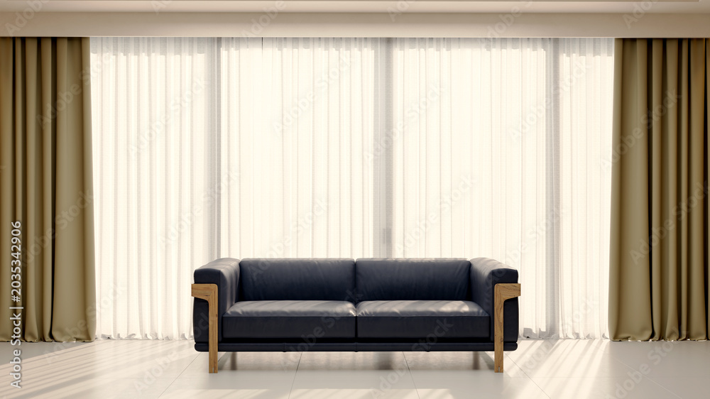 Fototapeta premium 3D render, illustration Large Luxury modern living room interior, brutalist architecture realistic lighting, Graphic Overlay wide angle, contemporary furniture, clean lines, minimalist decor, elegan