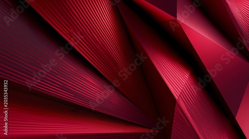 A vibrant red abstract background with geometric shapes and textured lines
