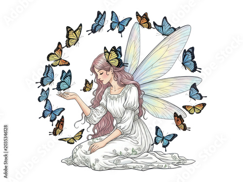 Fairy with butterflies fantasy illustration digital art whimsical nature