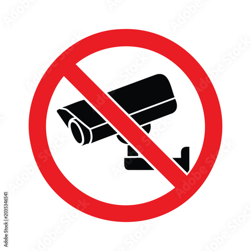No surveillance camera icon vector illustration showing security device with red circle bar.