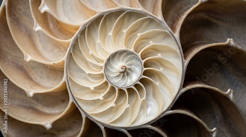 Close-up of a Nautilus Shells Fibonacci Spiral Pattern.