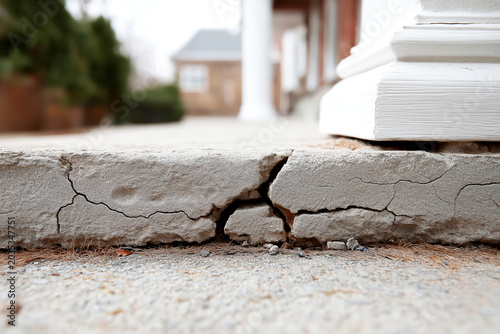 Cracked Concrete Foundation of House Porch
