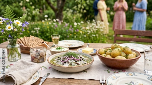 Midsummer Feast Table Setting Outdoor Garden Party Food
