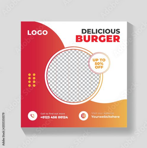 Creative Food Social Media Banner Template, Modern Restaurant Post Design	
