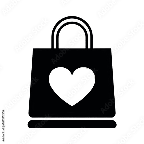 Black tote bag with white heart symbol and handle tote bag handle