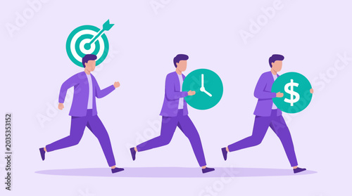 Slika na platnu Businessmen running to achieve goals, manage time, and earn money