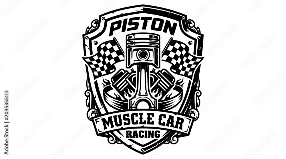 Foto Piston Muscle Car Racing Emblem.