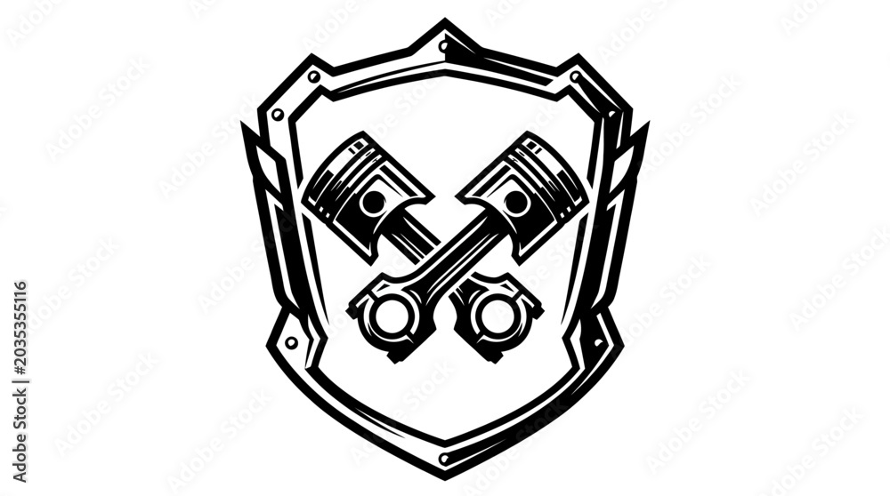 Fotografie Pistons and Shield Emblem Design.
