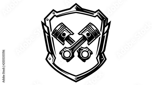 Fotografie Pistons and Shield Emblem Design.