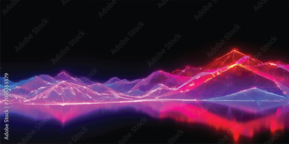 Ταπετσαρία Abstract digital mountainous terrain with glowing neon edges abstract mountainou