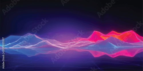 Photos Neon mountain range with digital network overlay mountain abstract landscape ref