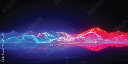 Photos Colorful neon mountain range with digital particles and reflection mountain colo