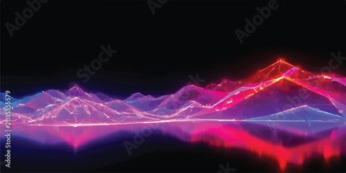 Foto Abstract digital mountainous terrain with glowing neon edges abstract mountainou