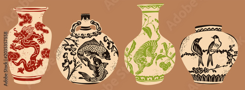 Obraz na płótnie Traditional asian Chinese ceramic Vases