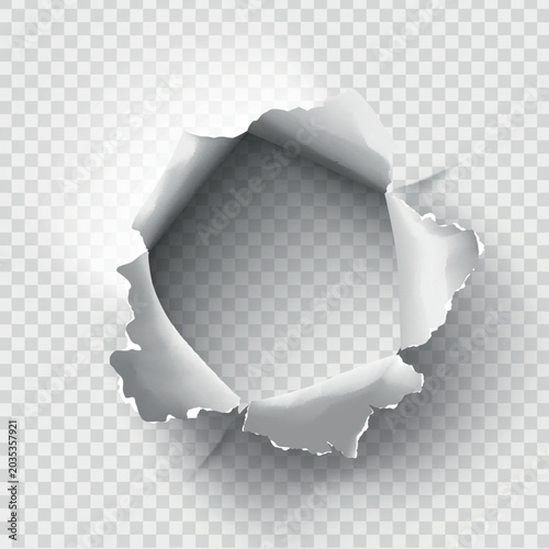 ragged Hole torn in ripped paper on transparent background