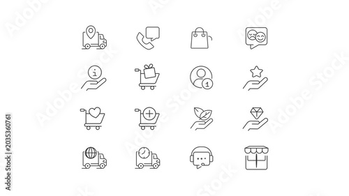 Ecommerce and Customer Service Line Icons Motion Graphic