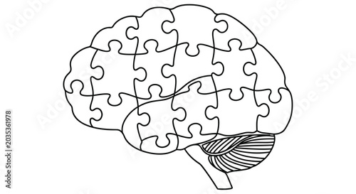 Schilderij op canvas A human brain depicted as a puzzle symbolizing complexity and thought
