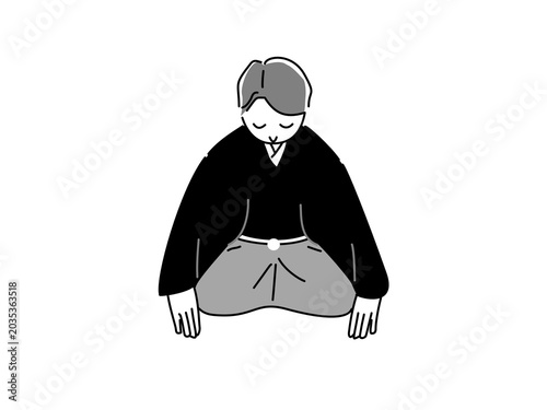 床に額をつけて礼をする着物の男性
