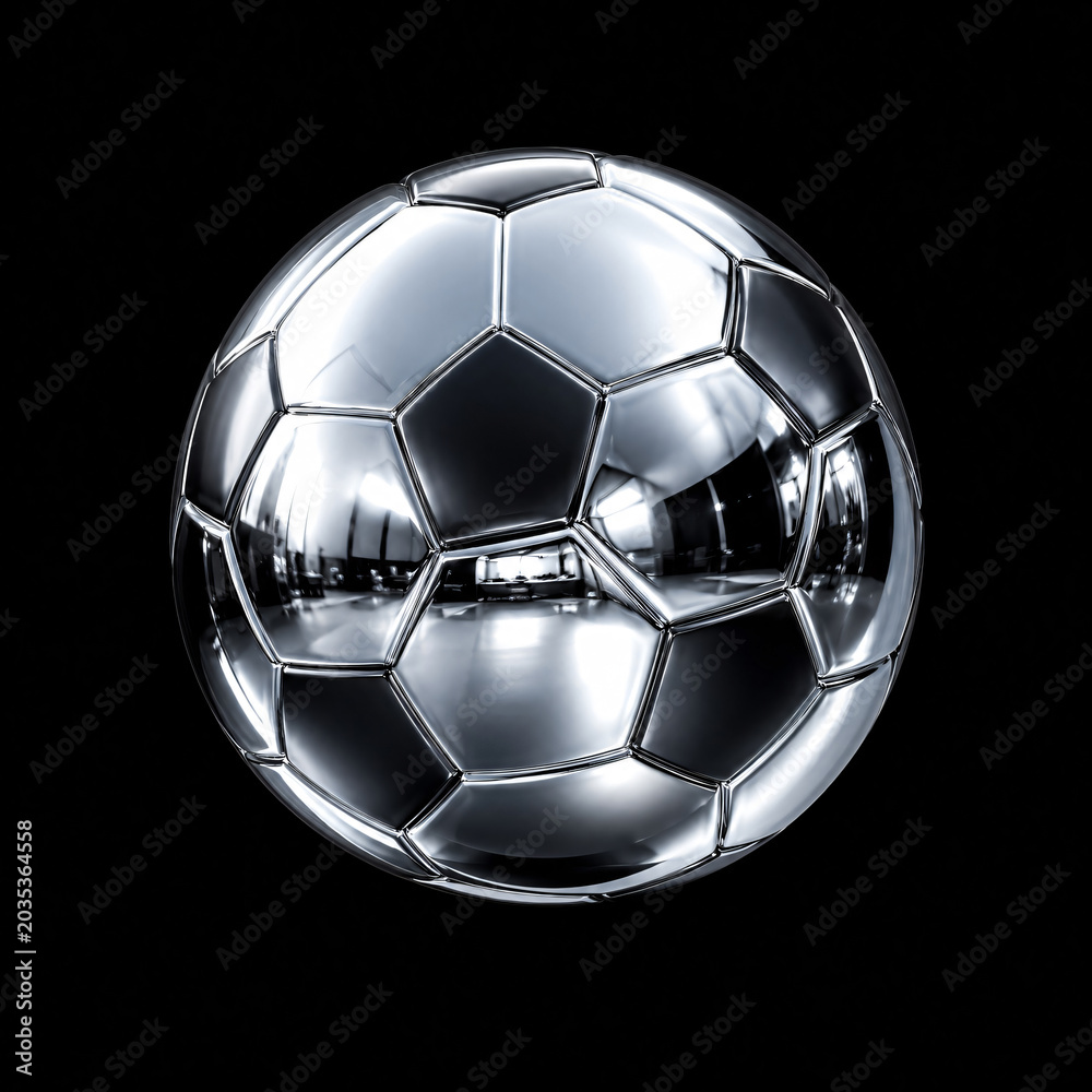 Naklejka premium Chrome liquid mercury soccer ball reflective metallic CGI concept