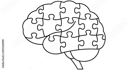 Tableau sur toile A human brain depicted as a puzzle symbolizing complexity and thought