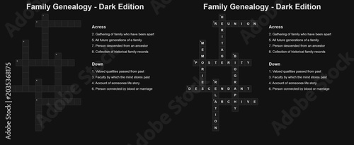 Photos Family Genealogy - Dark Edition Crossword Puzzle Page for Adults
