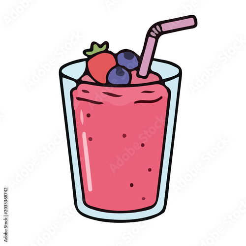 glass of fresh juice with strawberry and carry
