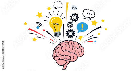 Foto A glowing brain generates ideas innovation and creative thought processes