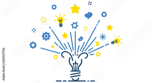 Bild auf Leinwand Creative ideas bursting forth from a lightbulb represented in blue and yellow
