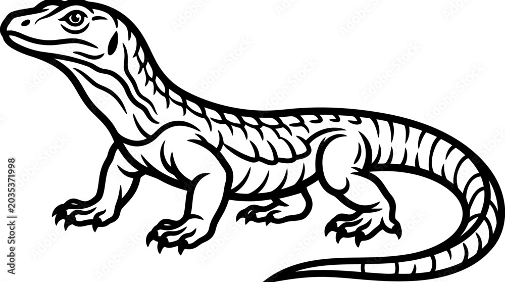 Fototapeta premium Detailed Black and White Illustration of Lizard Animal.