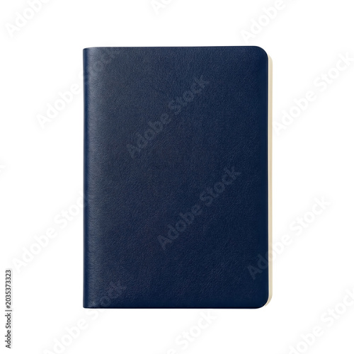 Dark blue textured notebook or passport cover isolated on transparent background for design assets
