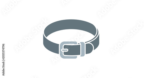 Simple grey belt icon with silver buckle, isolated on white background