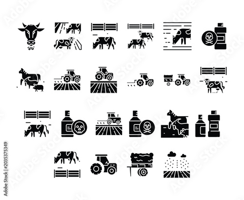 Agriculture and Livestock Flat Icon Set – Farming, Cattle and Organic Farm Collection