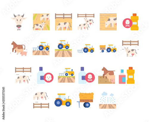 Agriculture and Livestock Flat Icon Set – Farming, Cattle and Organic Farm Collection