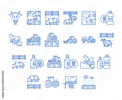 Agriculture and Livestock Flat Icon Set – Farming, Cattle and Organic Farm Collection