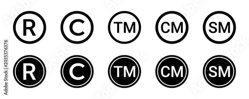 Collection of Copyright trademark and Registered trademark icons concept of trademark, business, copyright mark, Service mark, legal, protection vector illustration