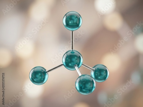 High Quality 3D Render of Tetrahedral Molecule on Soft Bokeh Background