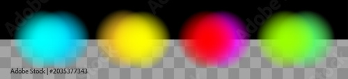 Vector set of blended rainbow light leaks and blurry spots on black and checkerboard background. Futuristic mesh gradient aurora borealis effect elements for dark design.