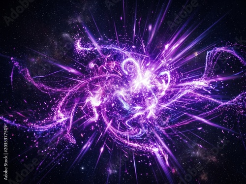 Swirling Glowing Violet and Purple Particles in Dark Space