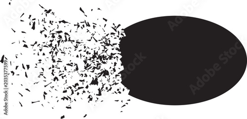 Fotografie Shattered oval banner explodes, crashed round shape with fractured edge and scat