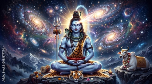 Divine Shiva Meditation Under Cosmic Tree