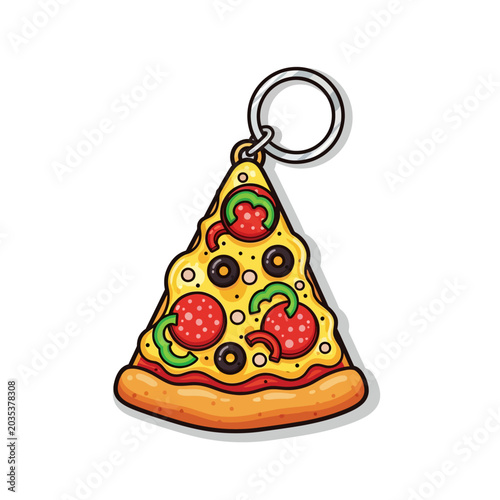 Cartoon Pizza Slice Keychain Illustration - A Fun and Delicious Accessory