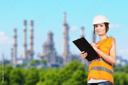 Fotografie Smart male engineer gas refinery service